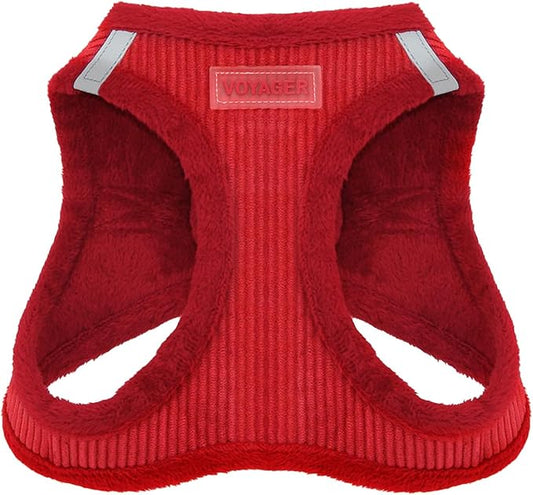 Best Pet Supplies - All Weather Mesh/Plush, Reflective, No Pull Harness for Small, Medium Dogs, Cats - Secure with Hook & Loop Fastener, Buckle, Double D-Rings - Red Corduroy, XS