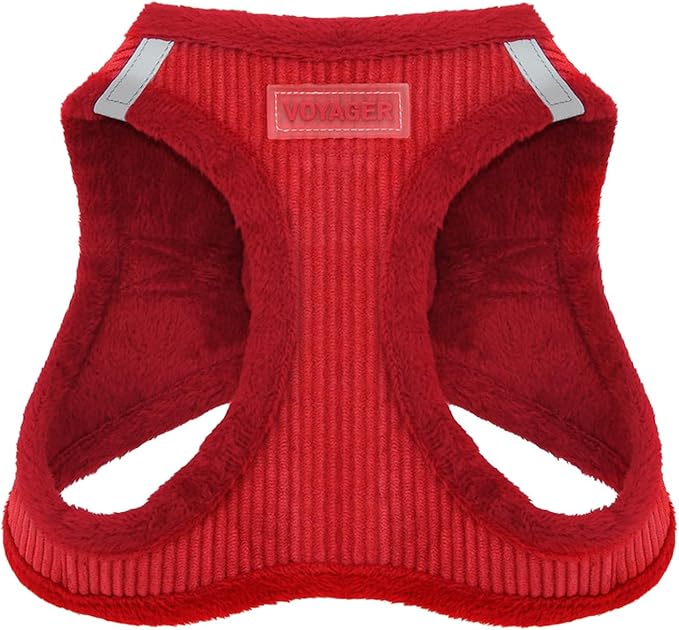 Best Pet Supplies - All Weather Mesh/Plush, Reflective, No Pull Harness for Small, Medium Dogs, Cats - Secure with Hook & Loop Fastener, Buckle, Double D-Rings - Red Corduroy, S