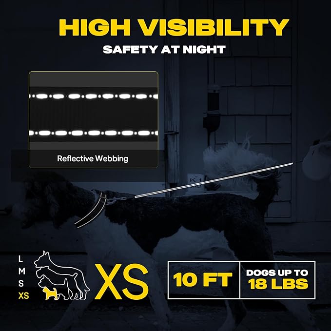 Fida Retractable Dog Leash X-Small Breed, 10 ft Durable Pet Walking Leash for Extra Small Dogs/Cats/Small Animals up to 18 lbs, 360° Tangle Free, Black