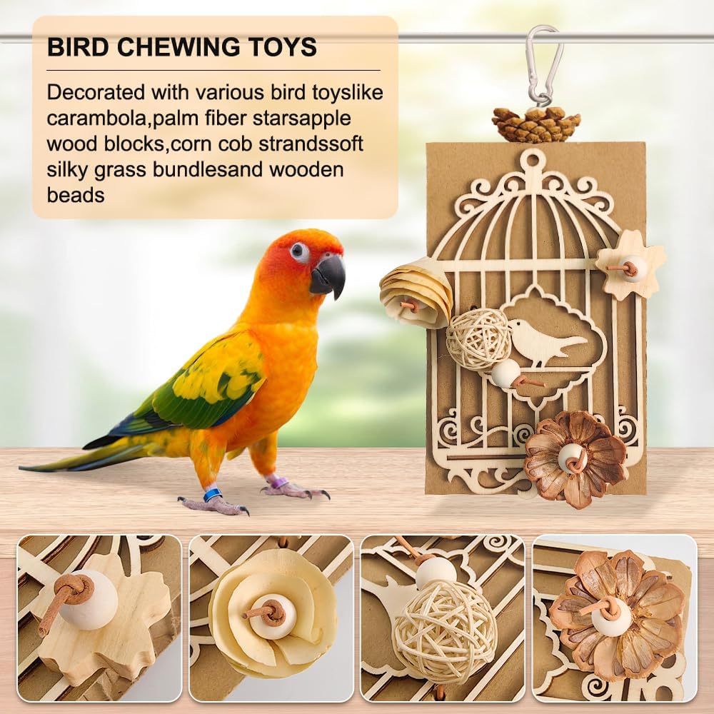 Paper Bird Toys, Parakeet Toys, Parrot Toys, Conure Hanging Chewable Cardboard Foraging Suitable for Budgies, Cockatiels, Lovebirds, Sun Conures - and Other Small/Medium Parrots