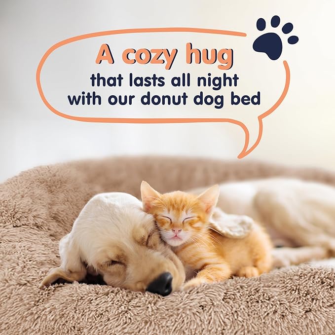Donut Dog Bed - Premium Comfort for Anxiety Relief - Fluffy & Calming Design with Ultra-Plush Support | Cozy Round Dog Bed with Super Soft Circle Style (Size S Camel)