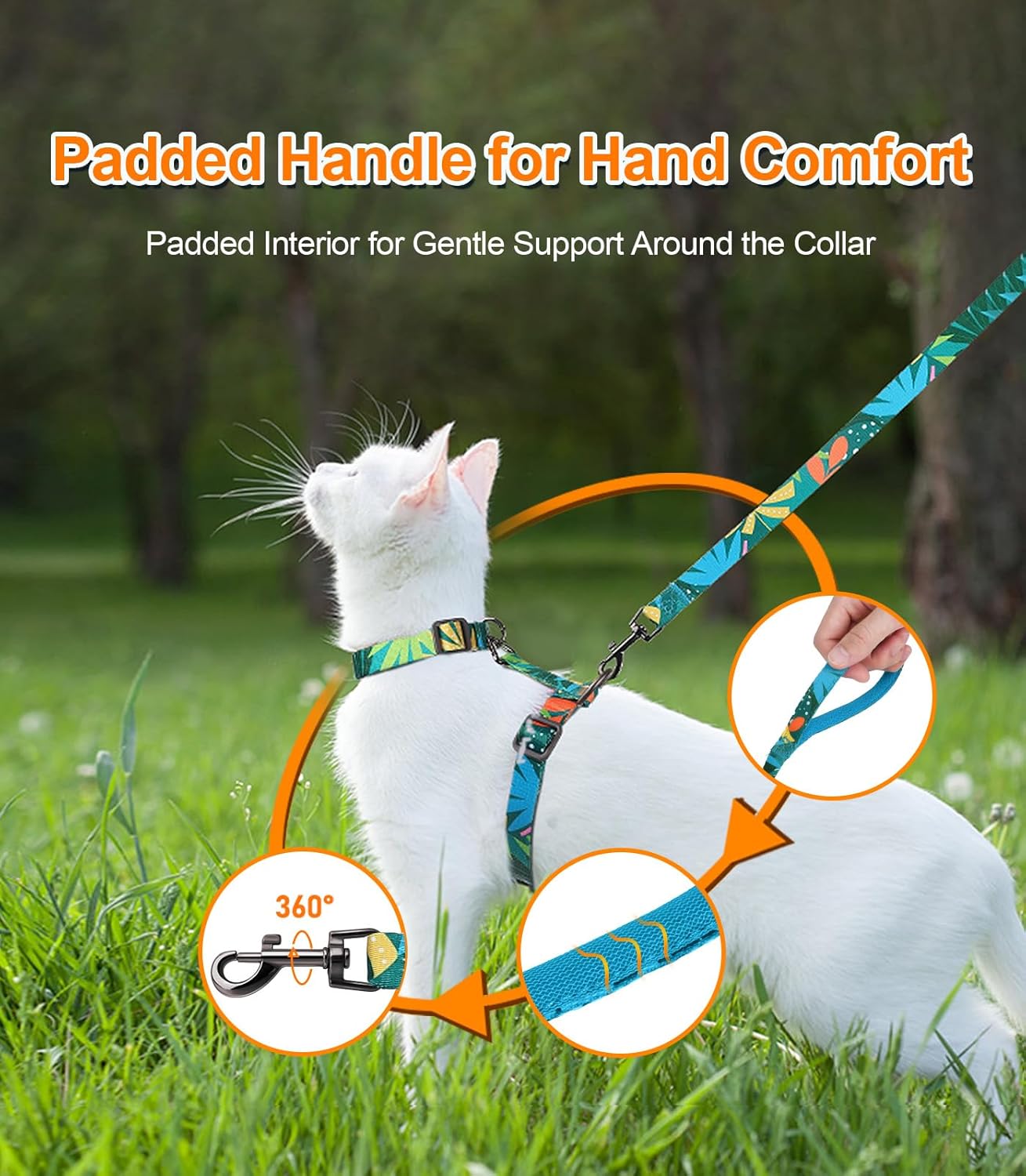 Halypet Cat Harness and Leash Set, Escape Proof [3 in 1 Adjustable & Lightweight] Cat Harness, Soft Comfortable Kitten Harness for Large Cats Safe, Easy to Wear (Hawaii Green, Medium)