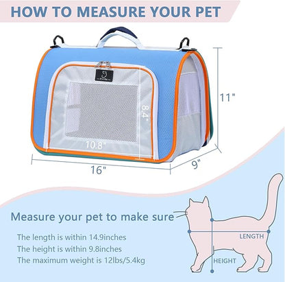 A4Pet Kitten Carrier, Airline Approved Pet Carrier for 1-12 lbs, Soft-Sided Pet Travel Carrier Blue,15.7 x 9 x 10.6, Small