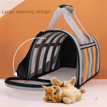 Airline Approved Soft Sided Cat Carrier and Small Dog Crate up to 10lbs - Lightweight Cats Bag Carrier for Pets with Litter Pocket for Kittens and Puppies (Gray and Orange, Small)