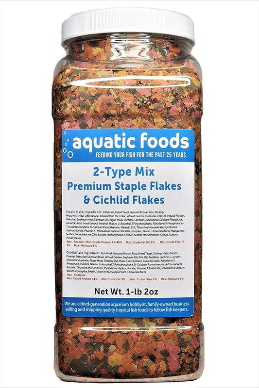2-Type Tropicals's Staple & Cichlid Custom Flake Mix for Cichlids, Discus, for All Community Tropical Fish. Aquatic Foods Flakes …1-lb 2oz Lg Jar