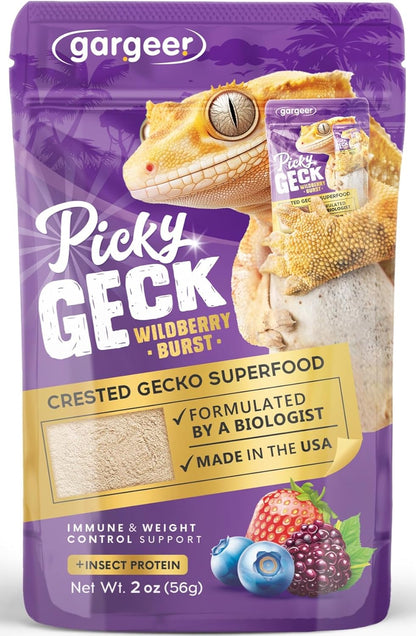 'Picky Geck' Wildberry Burst - Premium Crested Gecko Food | Antioxidant & Immune Support Formula | Real Fruit & Insect Protein | No Fillers - Only Premium Ingredients | 2oz | Made in USA.