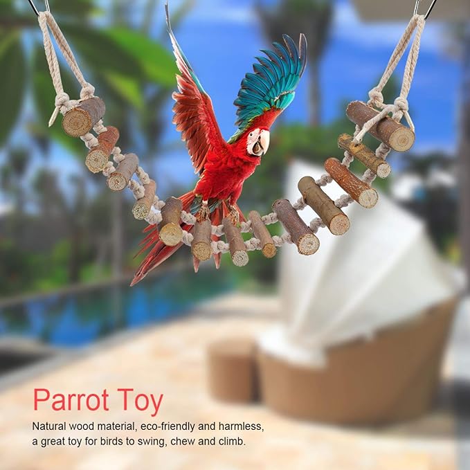 Bird Ladder, Naturals Rope Wooden Ladder Bird Toy Swing Ladder Toy for Parrots Pet Hamster Bird Swing Toy Bird Wood Bridge Parrot Wooden for Parrots Pet Hamster Bird