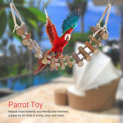 Bird Ladder, Naturals Rope Wooden Ladder Bird Toy Swing Ladder Toy for Parrots Pet Hamster Bird Swing Toy Bird Wood Bridge Parrot Wooden for Parrots Pet Hamster Bird
