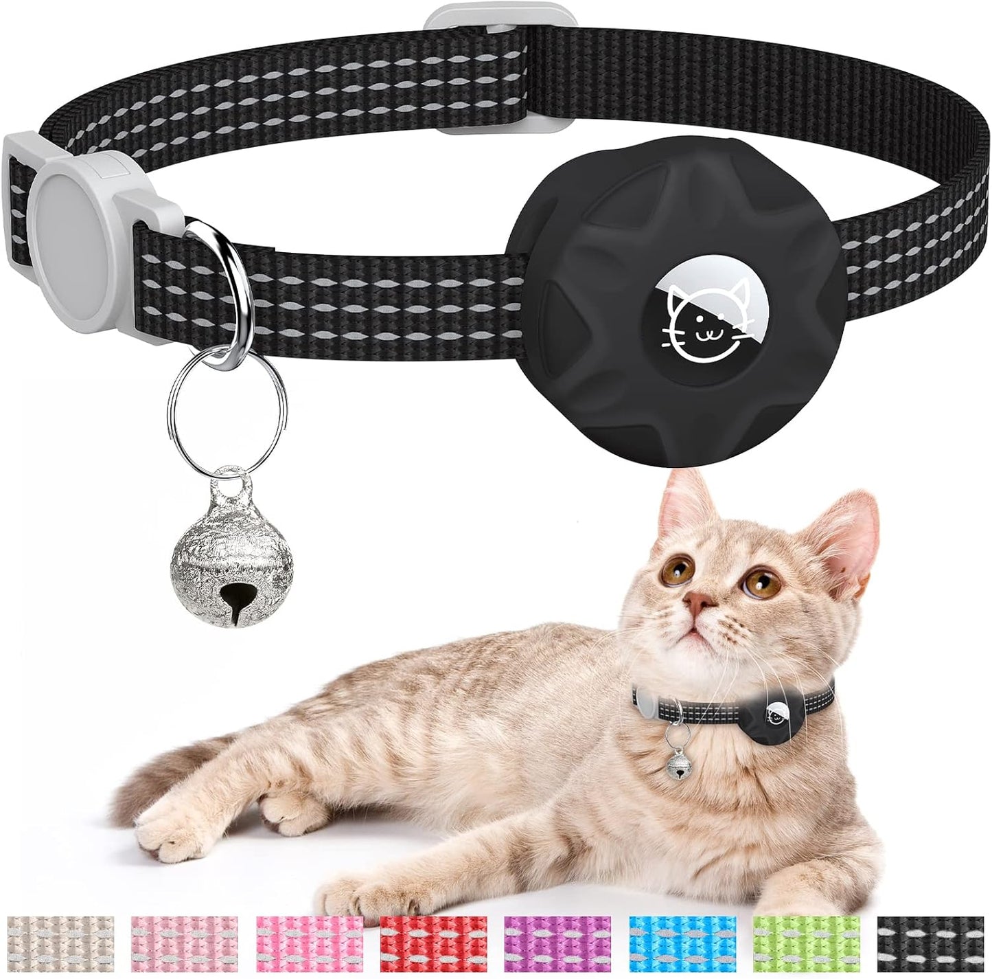 Apple AirTag Cat Collar, GPS Tracker Kitten Collar with Breakaway Feature and Bell, Lightweight for Cats and Kittens (Black)