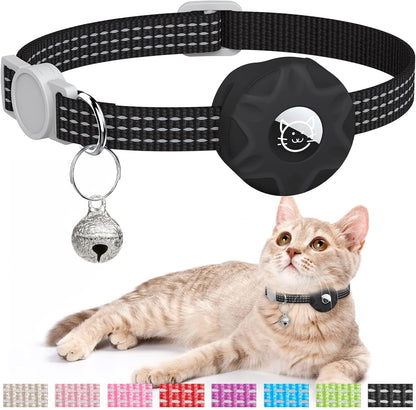 Apple AirTag Cat Collar, GPS Tracker Kitten Collar with Breakaway Feature and Bell, Lightweight for Cats and Kittens (Black)