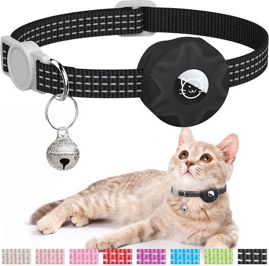 Apple AirTag Cat Collar, GPS Tracker Kitten Collar with Breakaway Feature and Bell, Lightweight for Cats and Kittens (Black)