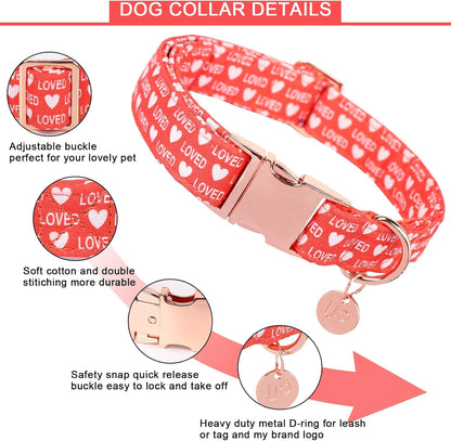 Valentine's Dog Collar,Red Heart Dog Collar for Small Medium Large Girl Boy Dogs or Cats, Wedding Dog Collar Match Dog Leash, Pet Collar with Metal Buckle, L