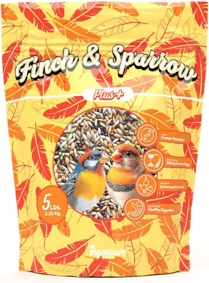 Mycelium Organic Finch & Sparrow Plus Bird Feed (5 LB Bag) | High Protein, Vitamin Enriched Bird Seed Blend for Finches, Sparrows & Canaries | Daily Pet & Wild Bird Food | Non-GMO, Made in USA