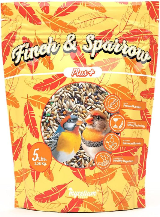 Mycelium Organic Finch & Sparrow Plus Bird Feed (5 LB Bag) | High Protein, Vitamin Enriched Bird Seed Blend for Finches, Sparrows & Canaries | Daily Pet & Wild Bird Food | Non-GMO, Made in USA