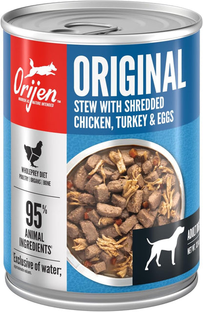 ORIJEN Real Meat Shreds Wet Dog Food Original Stew Recipe 12.8oz Cans (12 Count)