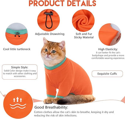 Sticky Cat Clothes Stretchy, Sphynx Hairless Sweater & Pajamas for Cats only, Soft Cat Onesie for Cats After Surgery Female Male & Hair Loss Prevention, Orange L