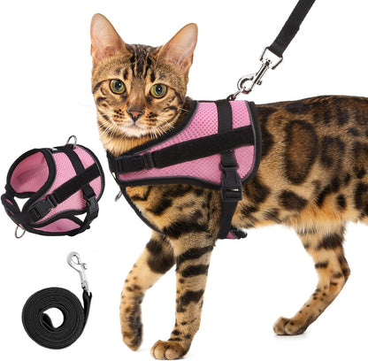 PUPTECK Cat Harness and Leash Set Escape Proof, Adjustable Reflective Kitten Jacket Easy Control, Pet Vest Harness for Cats Small Dogs Puppies Walking and Travel