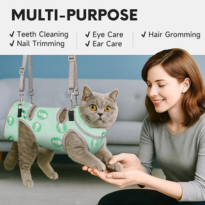 Supet Cat Grooming Hammock, Self-Adherent Cat Wrap for Cutting Nails, Anti-Escape Calming Wrap for Medicine, Nail Clipping, Teeth Brushing, Ear Cleaning