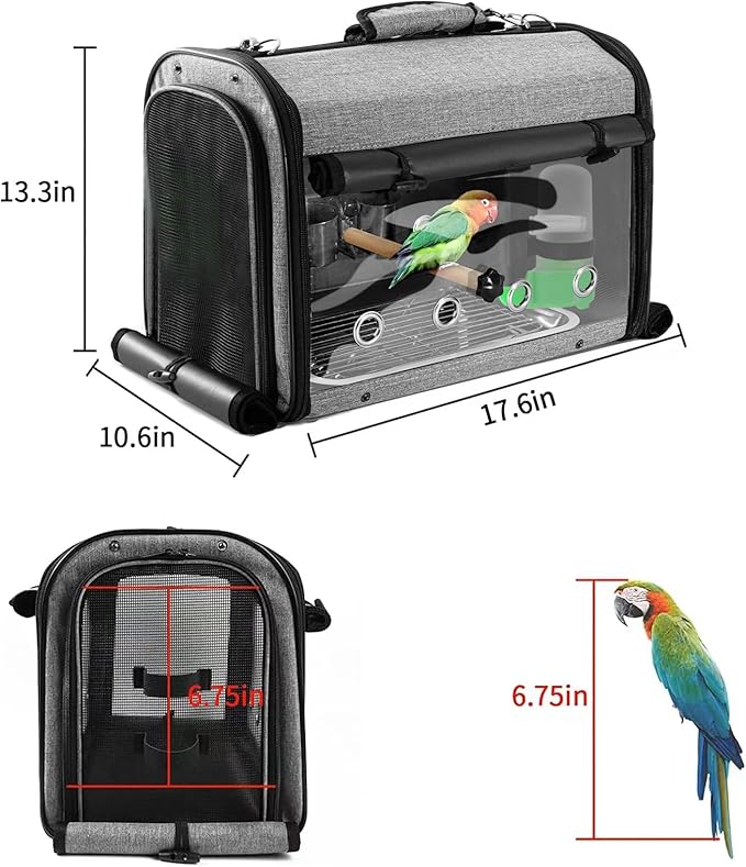 Sanmoncare Bird Carrier Bag Cockatiel Travel Cage with Stand, Lightweight Travel Carrier for Small Bird, Portable Parrot Travel Bag, Pet Transparent Travel Backpack