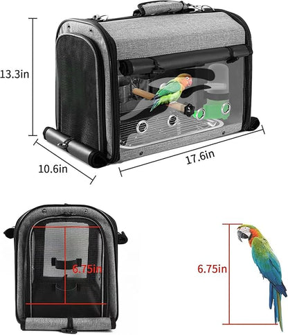 Sanmoncare Bird Carrier Bag Cockatiel Travel Cage with Stand, Lightweight Travel Carrier for Small Bird, Portable Parrot Travel Bag, Pet Transparent Travel Backpack