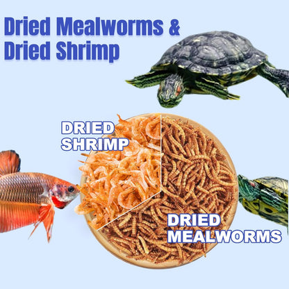 Amzey Shrimp & Mealworms 100% Non-GMO Dried Mealworms - High-Protein Meal Worm Treats - Perfect for Your Chickens, Ducks, Wild Birds, Turtles, Hamsters, Fish and Hedgehogs