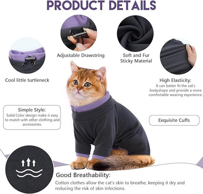 Sticky Cat Clothes Stretchy, Sphynx Hairless Sweater & Pajamas for Cats only, Soft Cat Onesie for Cats After Surgery Female Male & Hair Loss Prevention, Black S
