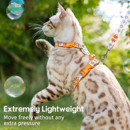 Dooradar Cat Harness and Leash, Escape Proof Adjustable Kitten Vest, Lightweight Soft Pet Straps, Easy Wearing for Small Medium Kitty Safe Walking Travel Control, White, S
