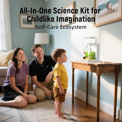 2-Gallon All-in-One Fish Tank – Silent Pump, 3-Stage Filtration & Easy Water Change, Perfect Self-Care Betta Aquarium Kit for Kids & Beginners (White