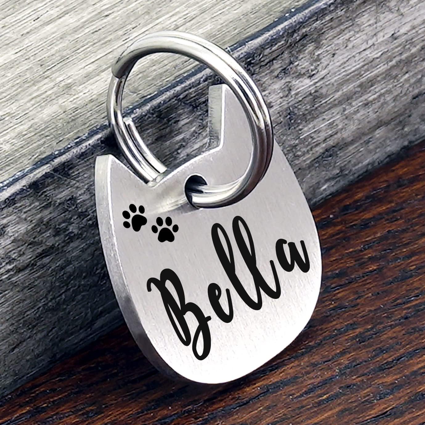 Ultra Joys Cat ID Tag Personalized Pet Tags, Durable Stainless Steel Small Pet Mini Dog Cat Tag Lightweight - Cathead Tag in Silver