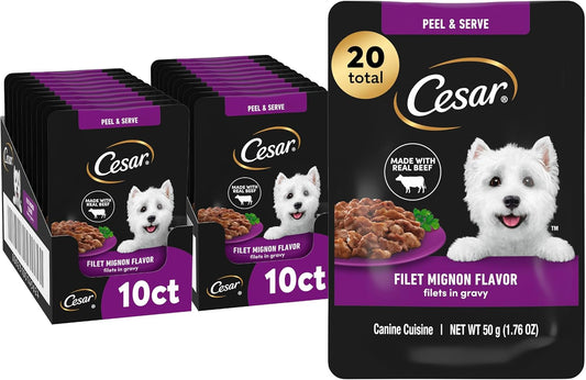 Cesar Filets in Gravy Wet Dog Food Filet Mignon Flavor, 1.76 oz. Mini-Pouch (20 Count, Pack of 1)