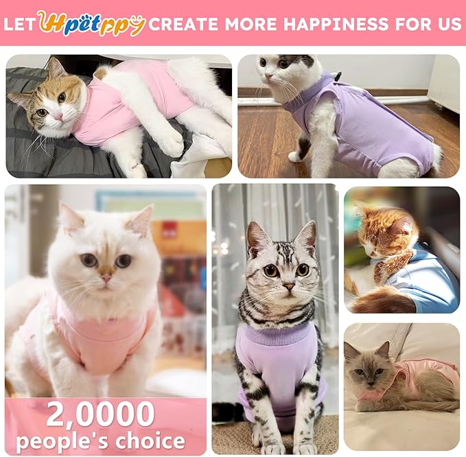 Cat Recovery Suit After Surgery, Breathable Cat Surgery Recovery Suit for Spay Abdominal Wounds or Skin Diseases, E-Collar Alternative Wear for Small Male Female Pets (Pink,L)