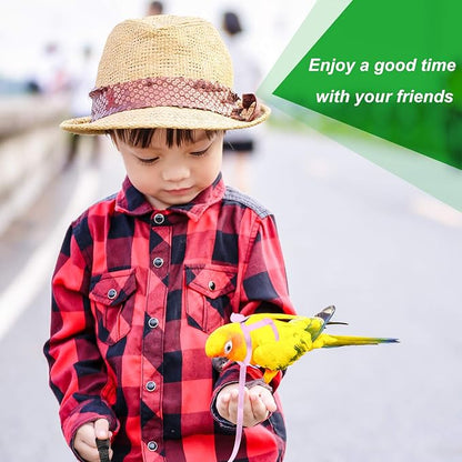 Shappy 4 Pieces Pet Parrot Bird Harness Leash Adjustable Bird Flying Harness Traction Rope with Cute for Parrots Pigeons Budgerigar Lovebird Cockatiel Mynah Outdoor Training Toy (Green, Pink,XS)
