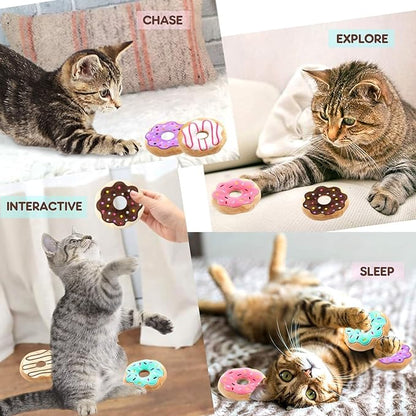 6 Pack Donut Cat Catnip Toys Kitten Chew Knickknack Sprinkles Interactive Pillows Teeth Grinding Catmint Plush Plaything Kitty Birthday Ideas Supplies 4 Inches