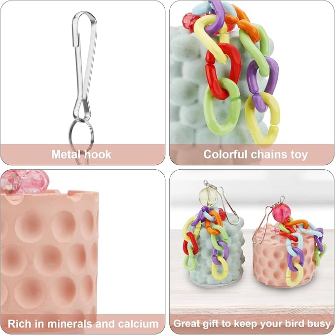 Wontee Bird Beak Grinding Stone Bird Calcium Block Chewing Treats Toy for Budgies Cockatiels Conures Quaker Senegal Parrot, 2PCS (Orange+Green)