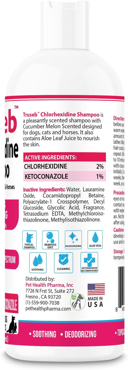 Truseb Topical Ketoconazole and Chlorhexidine Shampoo for Dogs, Cats, and Horses with Aloe - 16 oz (Ketoconazole & Chlorhexidine Shampoo, 16 oz)