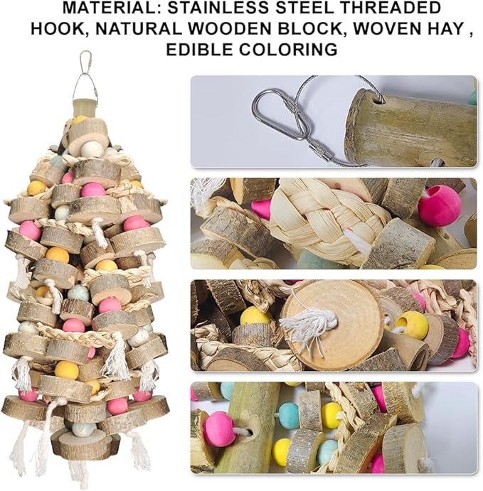 Bird Toys for Large Parrots Toys Natural Colored Wooden Bird Cages Chew Accessories for Macaws, Cockatoos, African Grey, and Amazon Parrots,