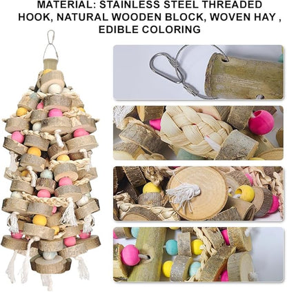 Bird Toys for Large Parrots Toys Natural Colored Wooden Bird Cages Chew Accessories for Macaws, Cockatoos, African Grey, and Amazon Parrots,