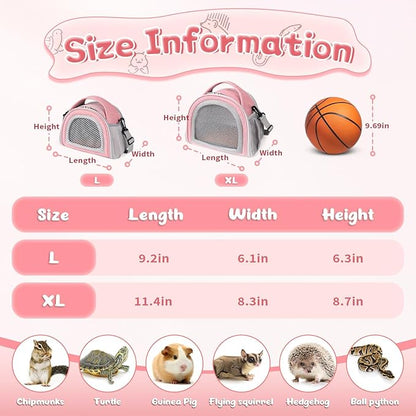 YUDODO Hamster Carrier Guinea Pig Carrier Bag Small Animal Sugar Glider Pouch Gerbil Hedgehog Portable Travel Carrier Outdoor Hangbag Flying Squirrel Rat Carrier Pink