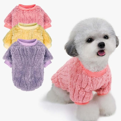 FabriCastle Dog Sweater, 3-Pack Dog Clothes & Coat, Pet Jacket for Small or Medium Dogs Boy or Girl, Soft and Warm Cat Sweaters Doggy Apparel Costumes Christmas (Lavender,Pink,Butter Yellow, Large)