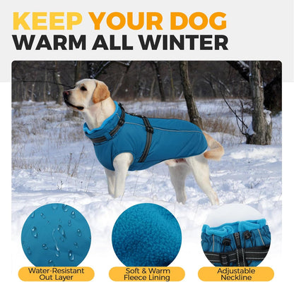 Lelepet Waterproof Dog Jacket with Harness Built in Warm Dog Winter Coat, Windproof Reflective Fleece Jacket, Dogs Coats for Medium Dogs,Thermal Pet Snowsuit for Cold Weather, Schnauzer, Pug, Blue M