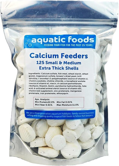Aquatic Foods Inc. Calcium Feeder Small & Medium Shells. Extra Thick Shells for Shrimp, Snails, Crabs, Crayfish, Hermit Crabs and All Tropical Fish…125 Count Bag