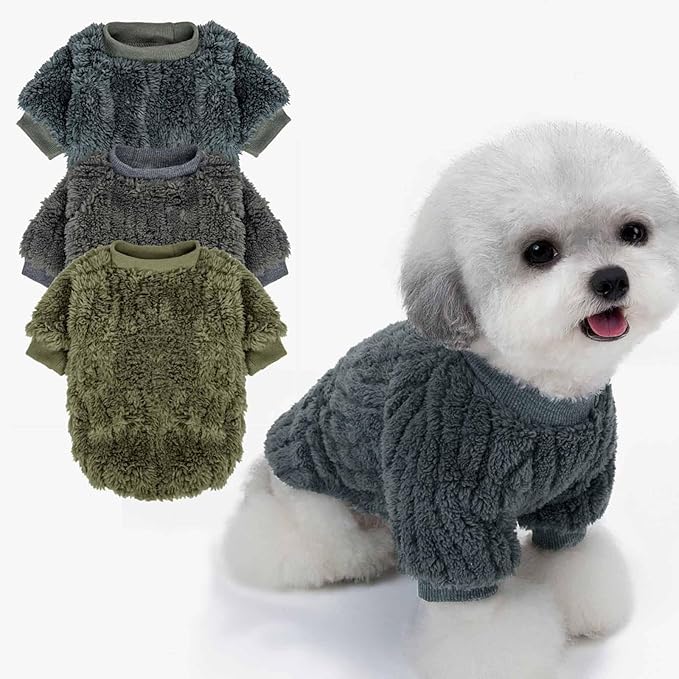 FabriCastle Dog Sweater, 3-Pack Dog Clothes & Coat, Pet Jacket for XS Small Dogs Boy or Girl, Soft and Warm Cat Sweaters Doggy Apparel Costumes Christmas (Dark Teal,Army Green,Dark Grey, X-Small)
