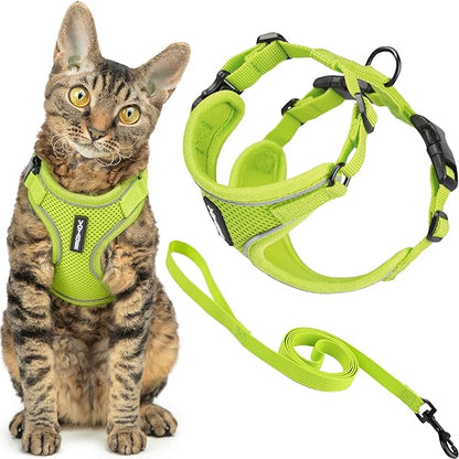 Voyager Escape Proof Cat Harness and Leash Set with Reflective Stitching, Neoprene Handle 5ft - Supports Small, Medium and Large Cats, Kittens for Walking by Best Pet Supplies - Lime, XXS