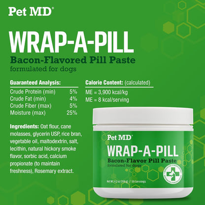 Pet MD Wrap A Pill Bacon Flavor Pill Paste for Dogs - Create a Pocket to Hide Pills and Medication - 59 Servings (Pack of 2)