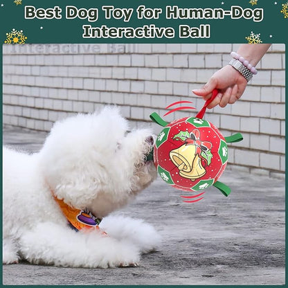 QDAN Christmas Dog Soccer Balls with Straps, Interactive Toys for Tug of War, Puppy Birthday Gifts, Durable Balls for Medium Large Dogs (8 Inch)