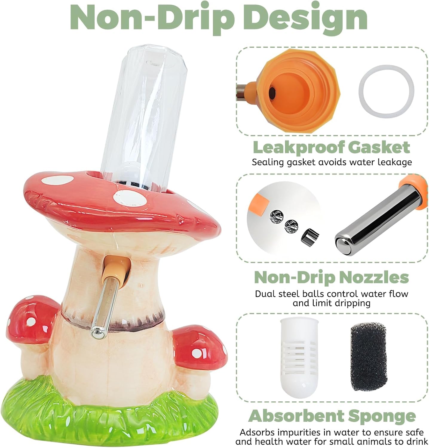 PINVNBY Mushroom Ceramic Hamster Water Bottle 80ML Automatic Gerbil Water Bottle Non Drip with Stand Vertical Hamster Water Dispenser for Guinea Pigs Gerbils Rats Rabbits and Mice (Red)