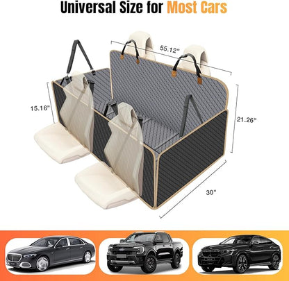 Dog Car Seat Cover for Back Seat, Dog Car Bed Cover with Strong Hard Bottom, Back Seat Extender Hammock for Cars SUV Truck 4 Panels Gray Color Large Size