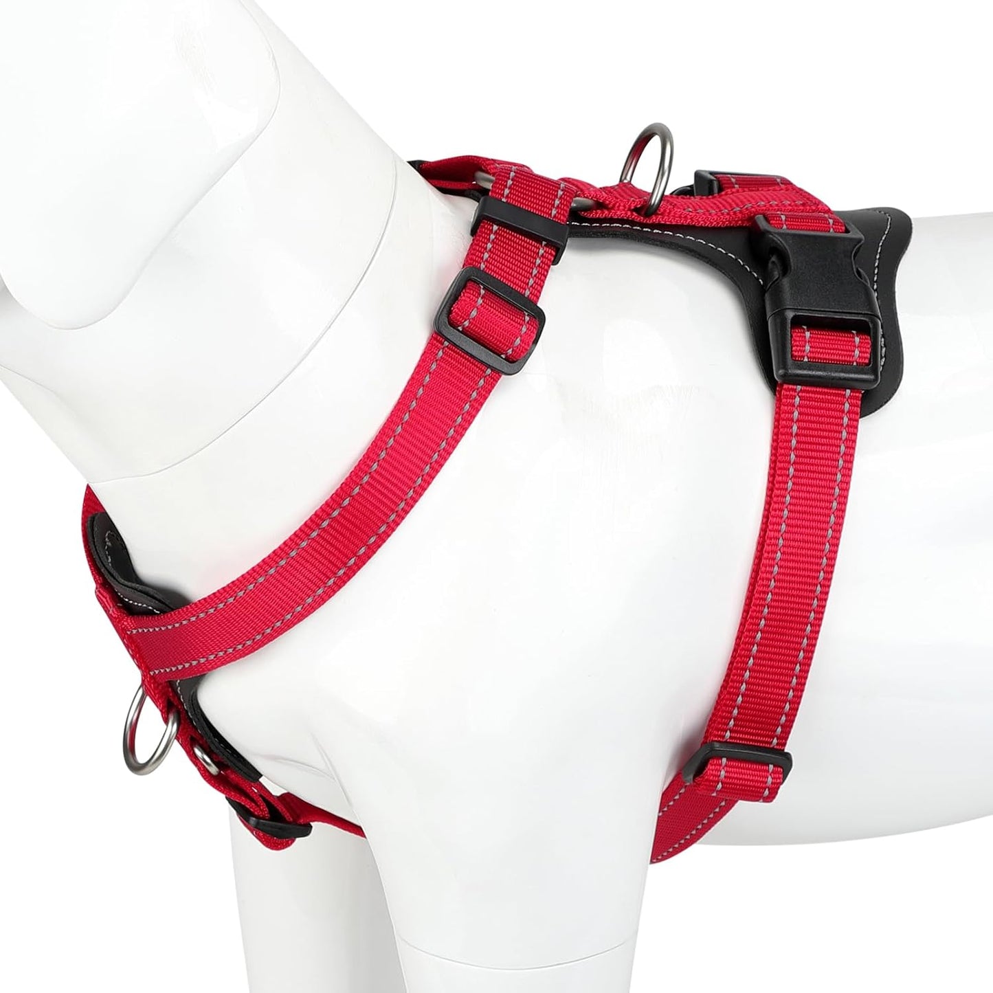 Plutus Pet Adjustable No Pull Dog Harness with Leather Accents, Heavy Duty Reflective Nylon Vest for Training, Hiking, Easy Walk Harness for Small, Medium, Large Dogs (Red, XL)