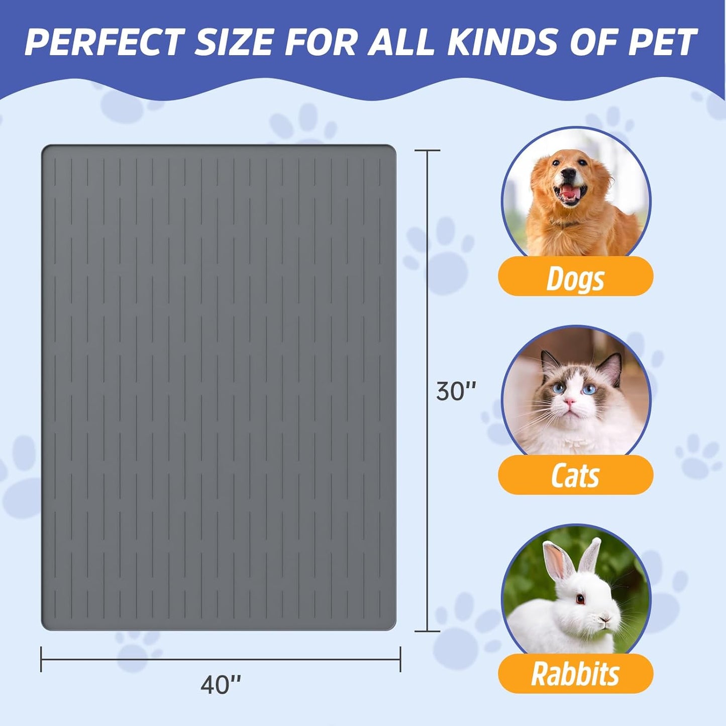 Large Dog Mats for Food and Water, 40"x30" Waterproof Pet Food Mats for Floor Nonslip Silicone Bowl Mats with Raised Edges