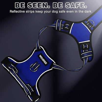 WINSEE Dog Harness No Pull, Pet Harnesses with Dog Collar, Adjustable Reflective Oxford Outdoor Vest, Front/Back Leash Clips for Small, Medium, Large, Extra Large Dogs, Easy Control Handle for Walking